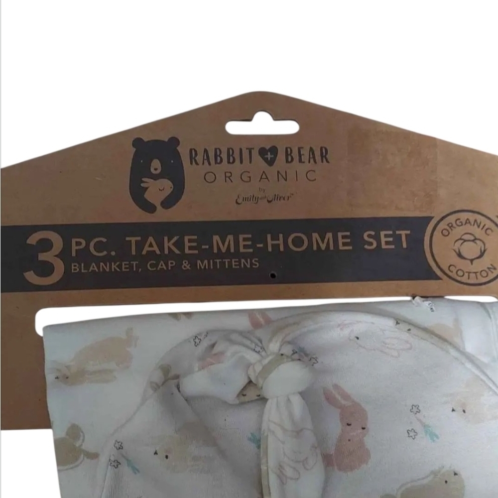 NWT Rabbit & Bear Organic 3 Pc Baby Set with Bunny Print - Picture 3 of 3